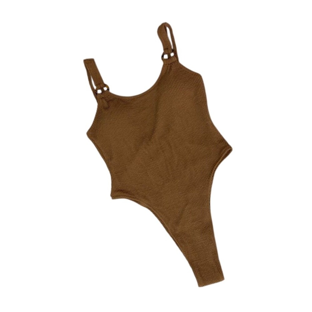 Unbranded One Piece Swimsuit Women M Brown New High Leg Crinkle Textured Ring